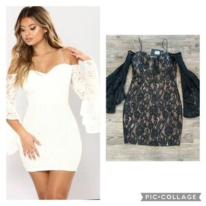 NWT Fashion Nova Southern Belle Lace Dress Black/Nude Medium